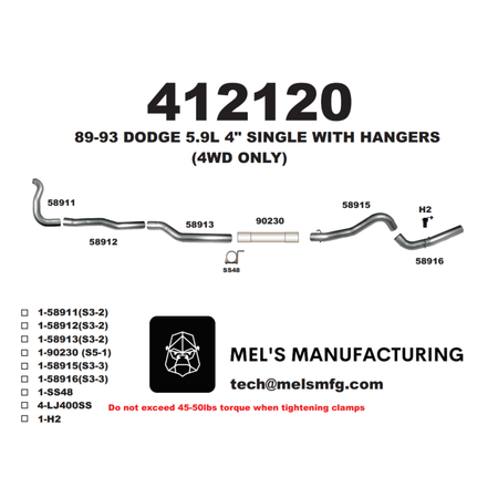 1989-1993 Cummins 5.9L 4" Turbo Back Exhaust System No Muffler (411113) - Mel's Manufacturing