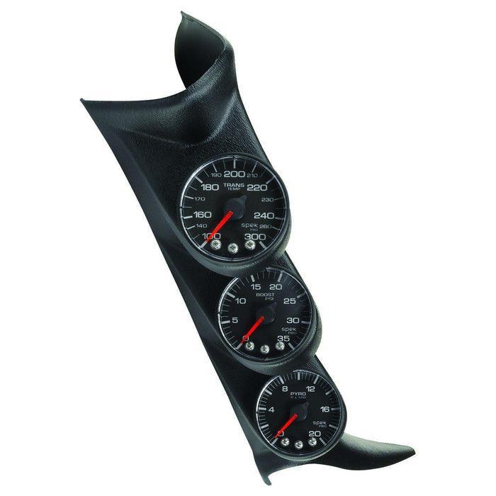 2001-2007 Duramax LB7/LLY/LBZ Spek-Pro Black on Black Antiglare Triple Pillar Gauge Kit (P73021) - AutoMeter