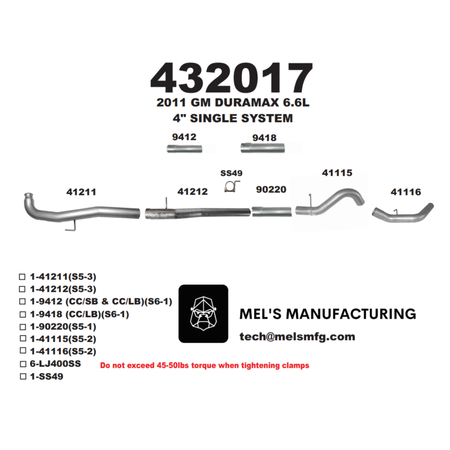 2011-2015 Duramax LML 4" Downpipe Back Exhaust No Muffler (431017) - Mel's Manufacturing