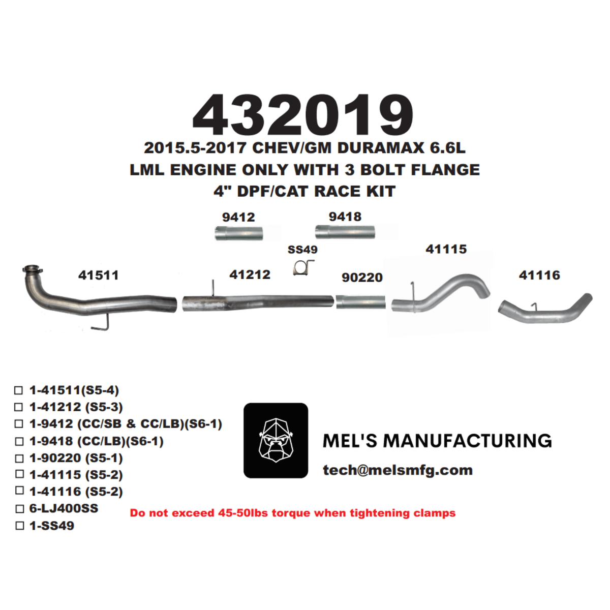 2015.5-2016 Duramax LML 4" Downpipe Back Exhaust No Muffler (431019) - Mel's Manufacturing