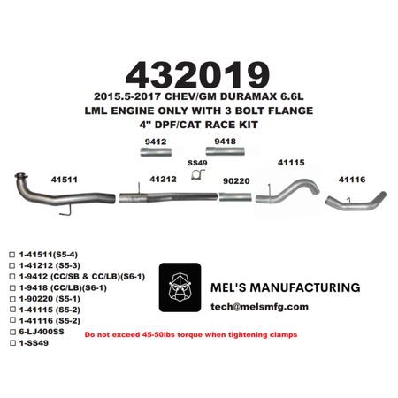 2015.5-2016 Duramax LML 4" Downpipe Back Exhaust No Muffler (431019) - Mel's Manufacturing