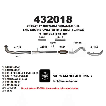 2015.5-2016 Duramax LML 4" Downpipe Back Exhaust w/ Muffler (431018) - Mel's Manufacturing