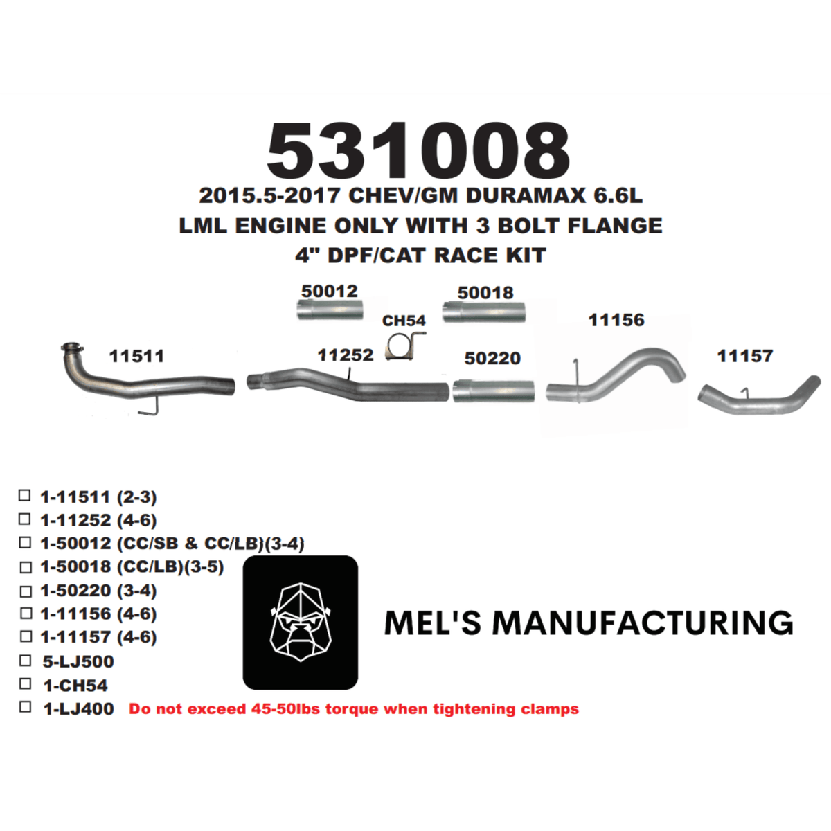 2015.5-2016 Duramax LML 5" Downpipe Back Exhaust No Muffler (531008) - Mel's Manufacturing