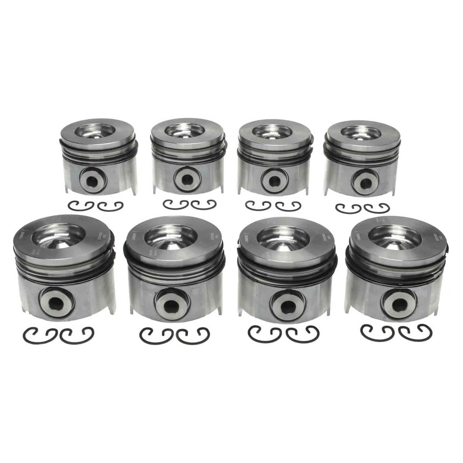 1994-2003 Powerstroke 7.3L Mahle Set of 8 Pistons w/ Rings - .010 - Reduced Compression (224-3409WR.010)