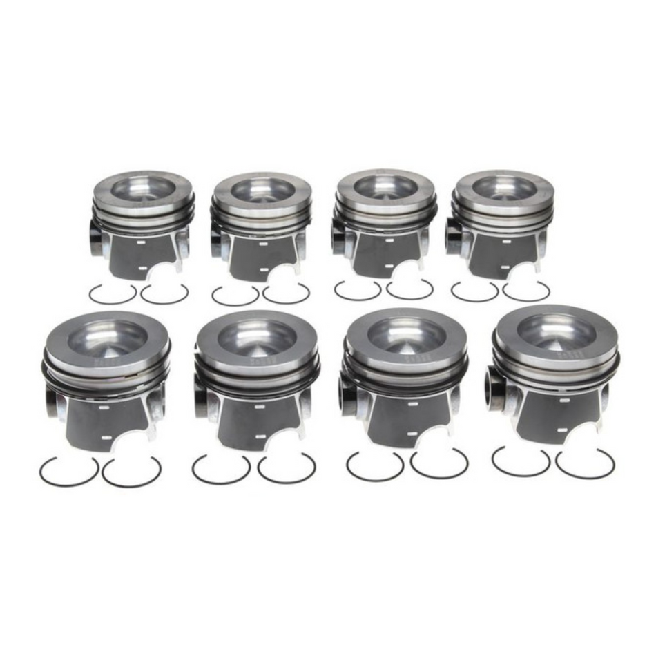 2008-2010 Powerstroke 6.4L Mahle Set of 8 Pistons w/ Rings - .75MM - Reduced Compression (224-3953WR-.075)